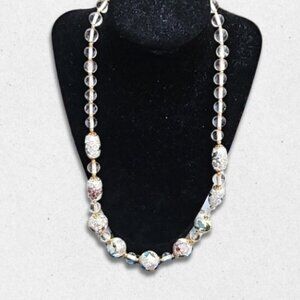 Clear Glass Cloisonné Beaded Necklace Floral Design Comfortable Multicolor W OS